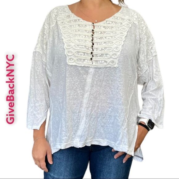 Free People Linen Blend Top in White Size M - Picture 2 of 4